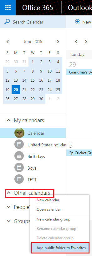 Office 365 Public Calendar Folders Microsoft Community