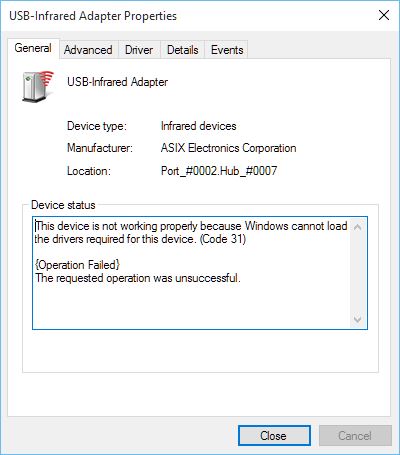 Windows Pro: USB IrDA adapter driver failed Microsoft Community