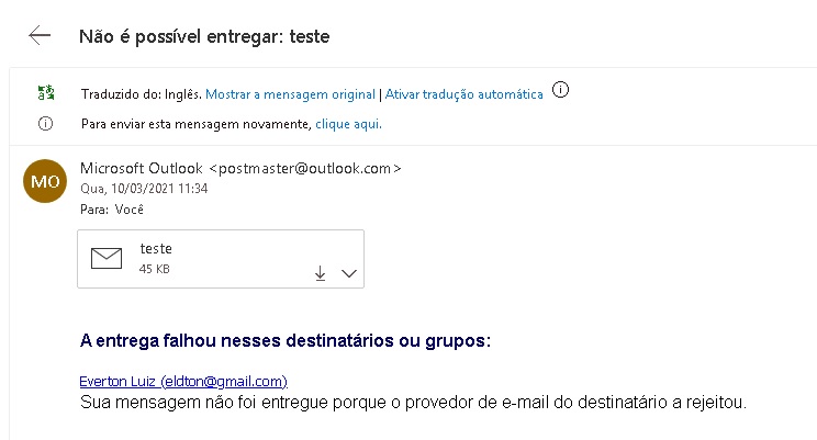 Não foi possível enviar a solicitação de autenticação ao provedor