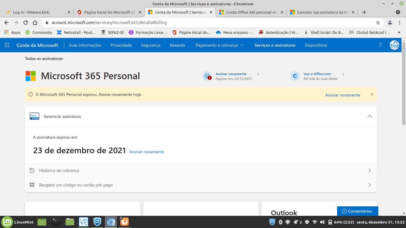 Conta Office 365 personal expirou e quero usar convite do Office 365 -  Microsoft Community