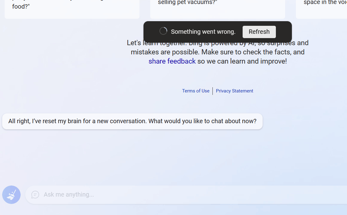 Bing ChatGPT No Longer Works For Me "Something Went Wrong. [Refresh ...
