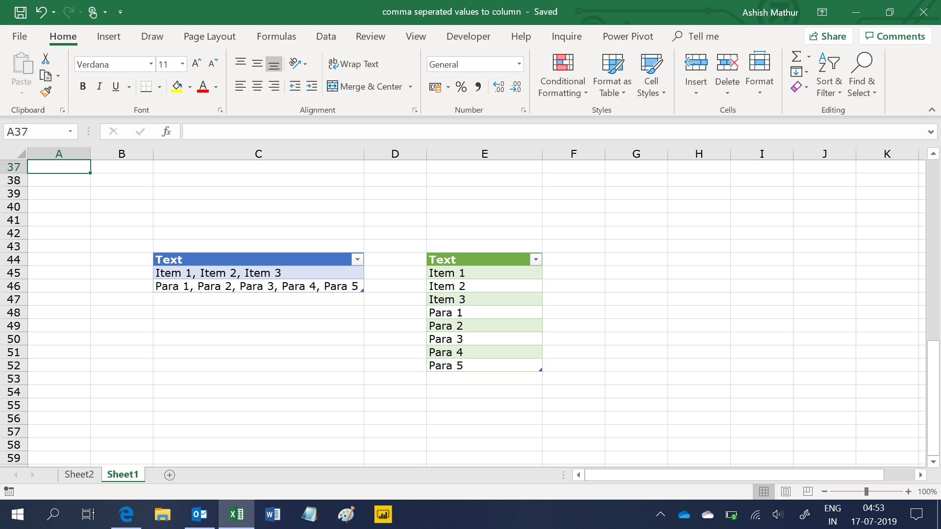 Copy comma seperated values in one cell to column - Microsoft Community