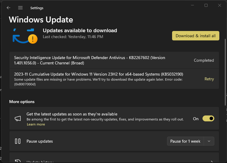 Install Error On Update KB5032190 (2023-11 Cumulative Update Win 11 ...