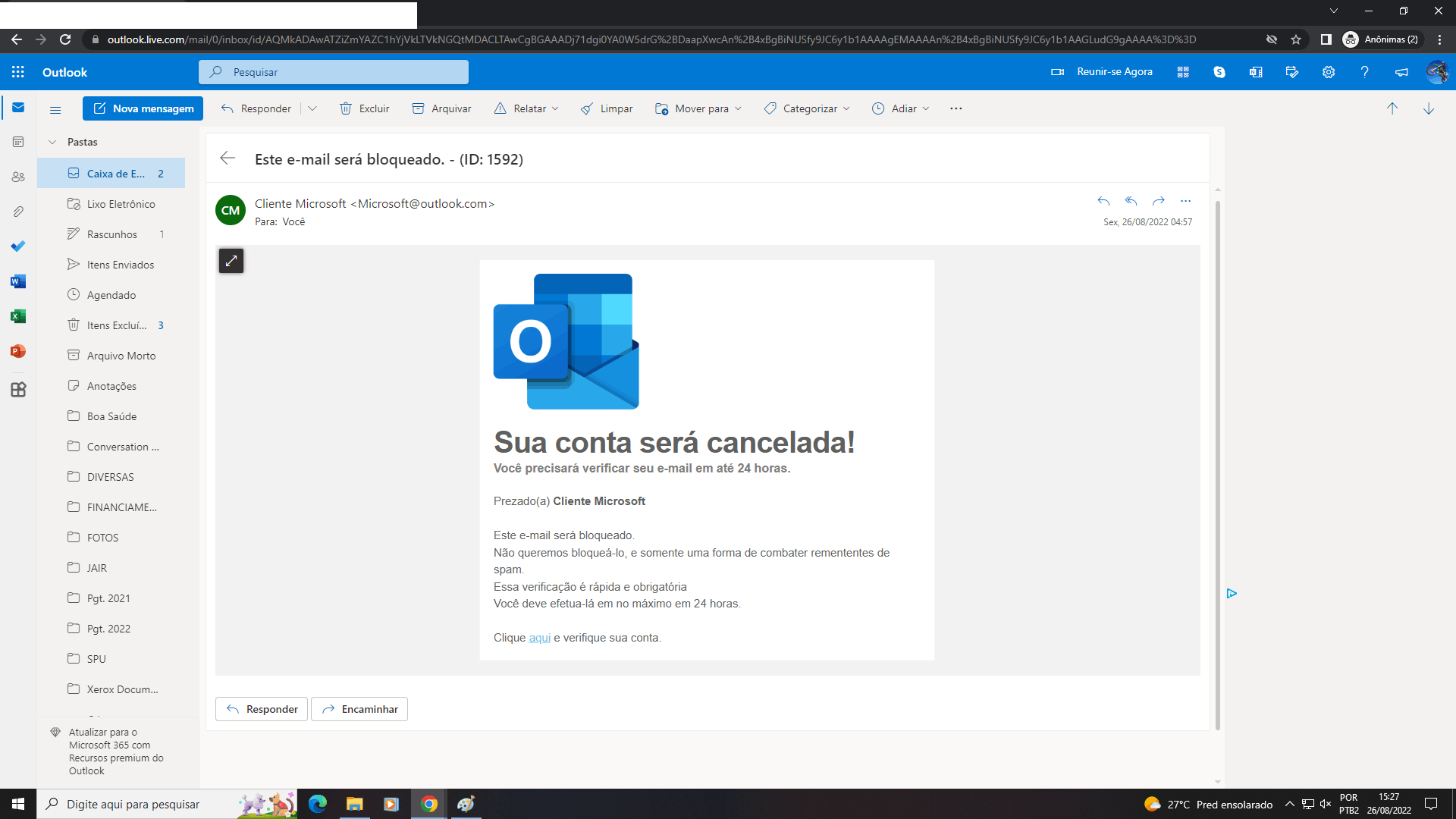 Tenho recebido notificações na minha drive de emails que não