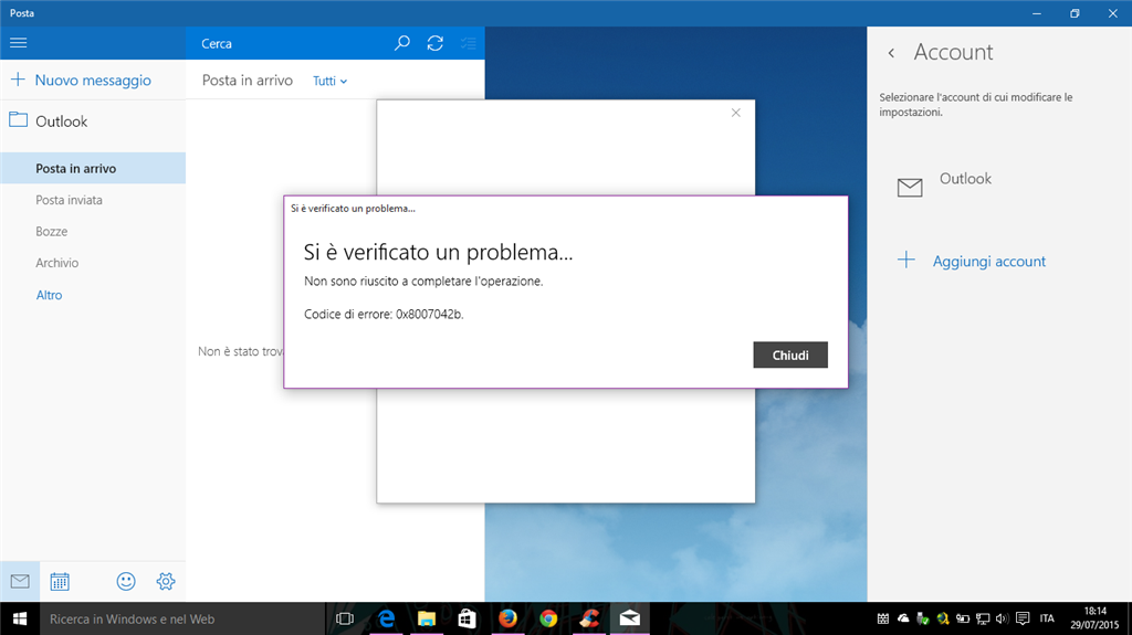 Errore 0x8007042b in Posta Microsoft Community
