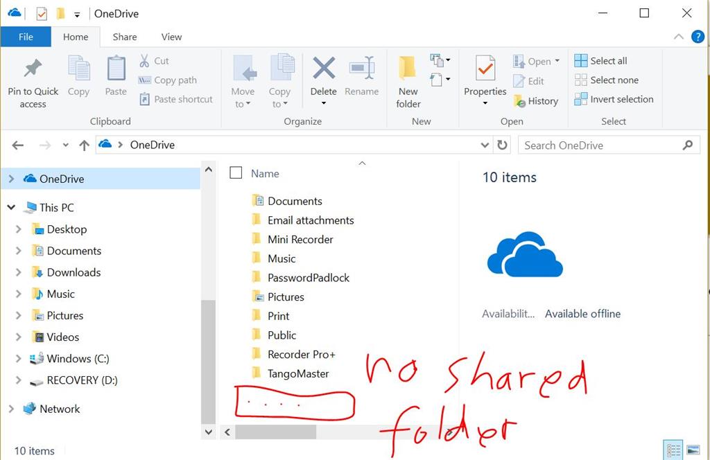 Onedrive shared folder not showing in explorer sport trac