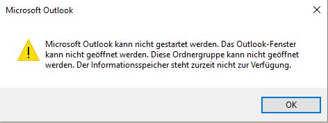 Der Informationsspeicher steht zurzeit nicht zur verfügung outlook 