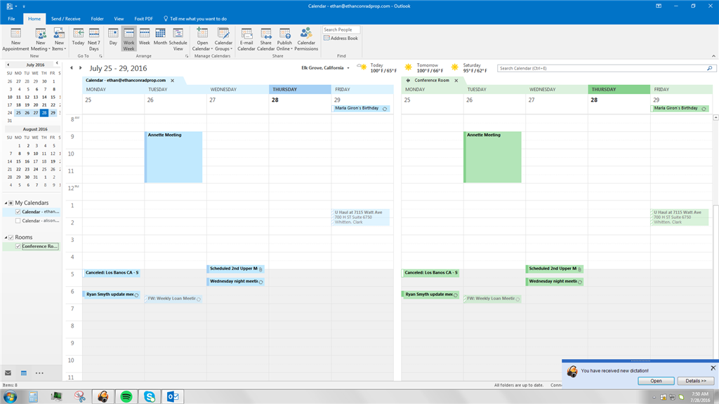 Room calendar in Outlook 2016 copying default calendar Microsoft