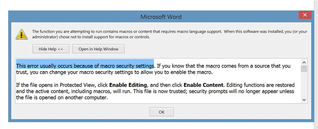 Word Macro Security Settings