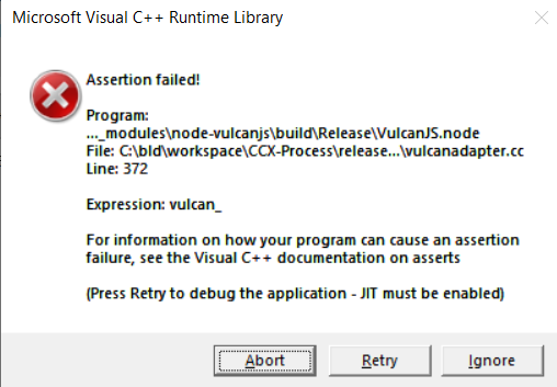 Microsoft Visual C++ Runtime Library Error - Assertion Failed.