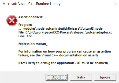 Microsoft Visual C Runtime Library Error Confirmation Failed Microsoft Community