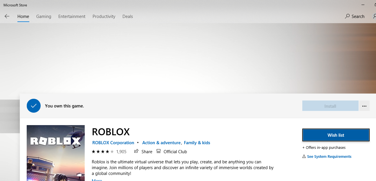 Roblox in Microsoft Store - Microsoft Community