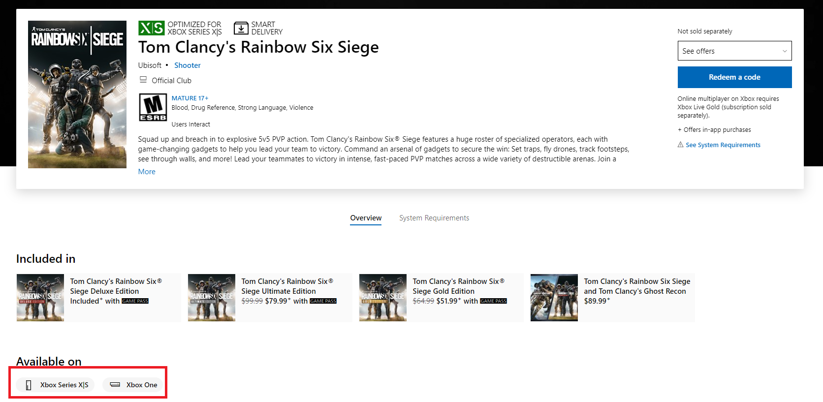 Rainbow six deals siege xbox store