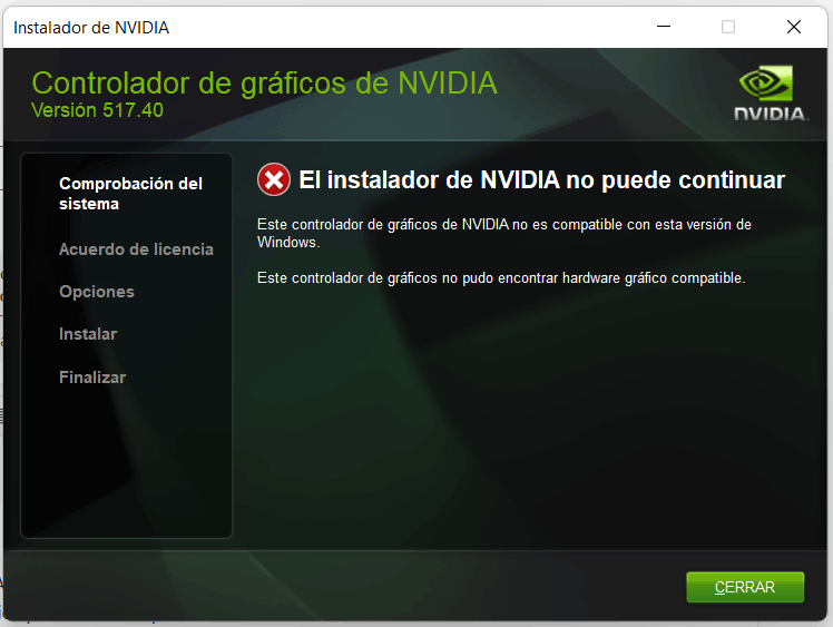 Problemas con el Controlador de tarjeta de Memoria NVIDIA GFORCE