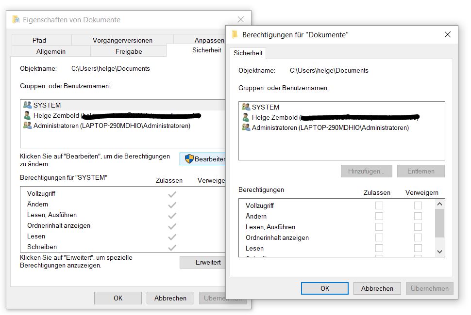 Windows 10 Home: Trotz Admin habe ich keine Berechtigung, auf den Ordner "Dokumente"...