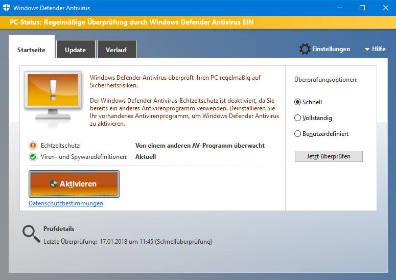 Windows Defender Probleme mit 3rd Party Virenscanner (Malwarebytes)