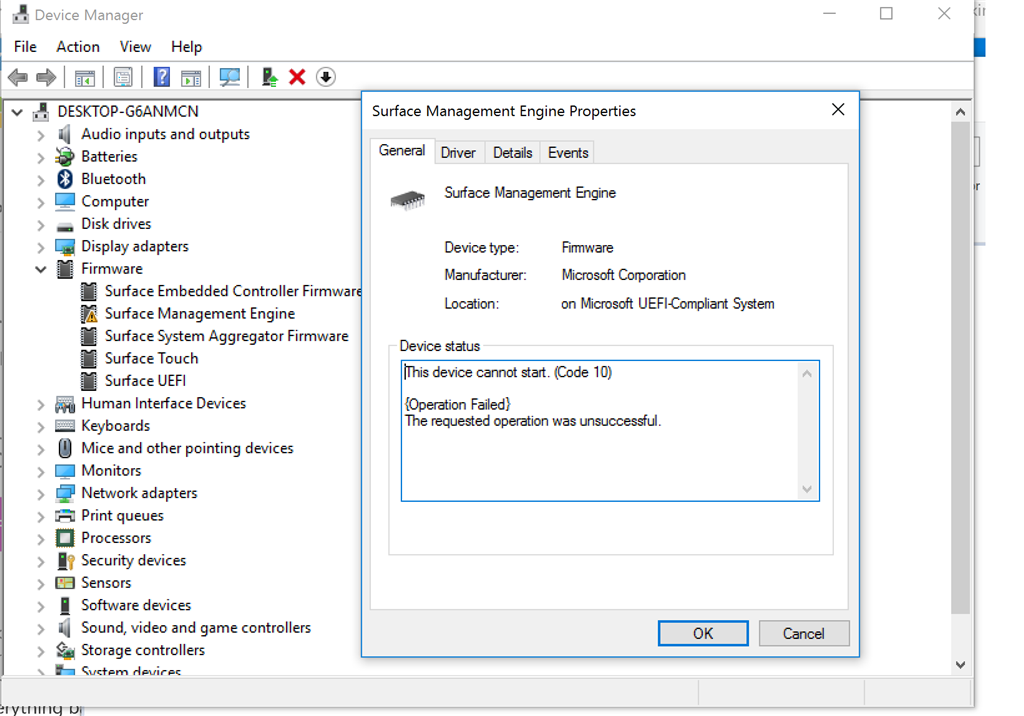 Surface Pro 4 Surface Management Engine To Start Code 10 Microsoft Community