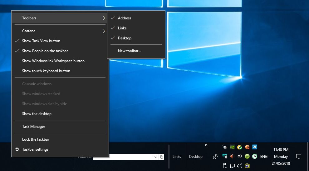 Toolbars missing from Taskbar in Windows 10 v1803 - Microsoft Community