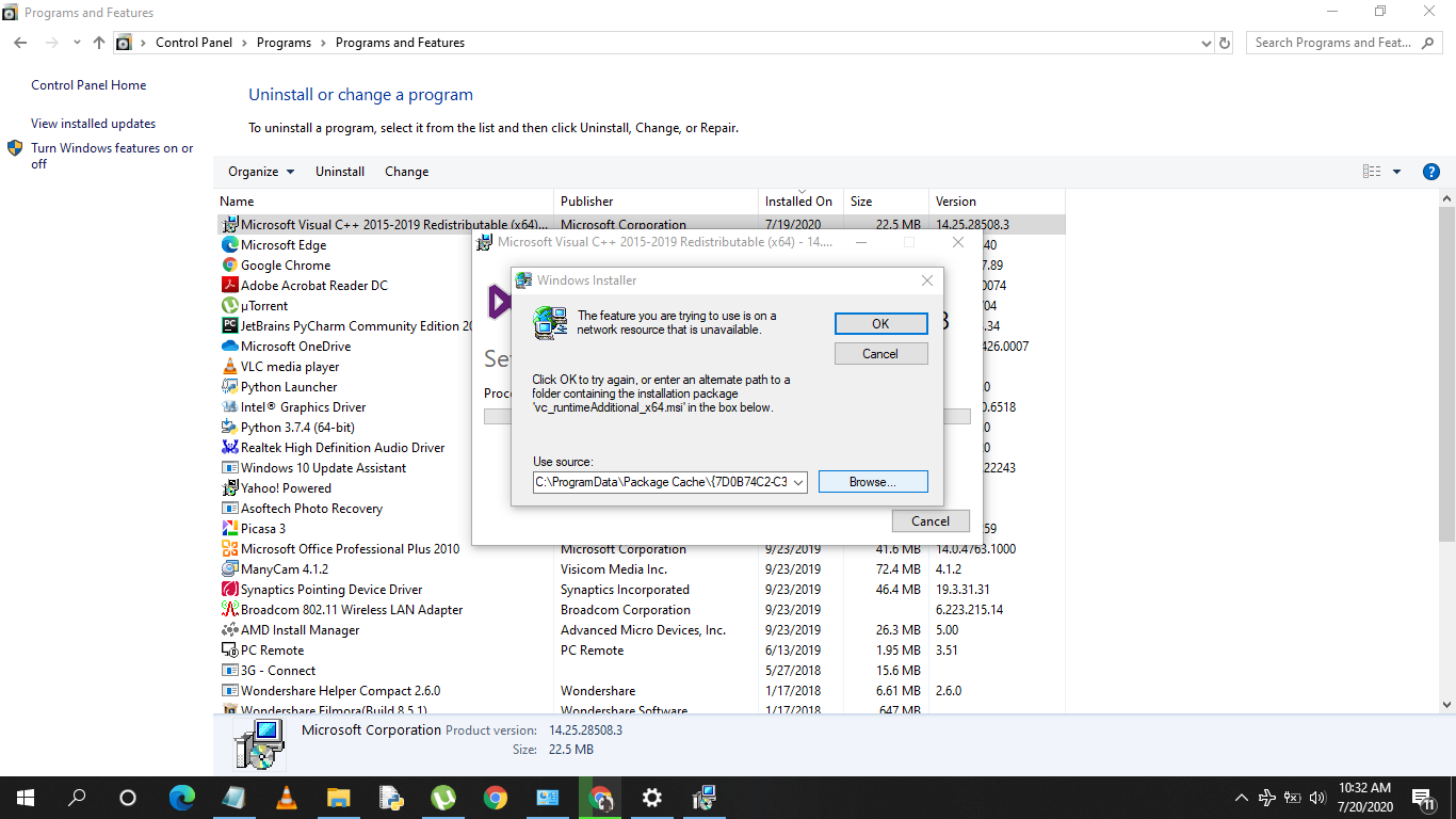 I Cant Uninstall Microsoft Visual C 15 19 Microsoft Community