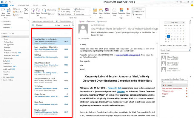 Outlook 2013 emails listing appearance - Microsoft Community