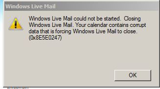 Windows Live Calendar Error