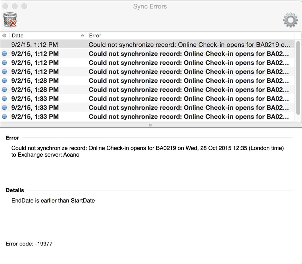 Could not synchronize record outlook for mac