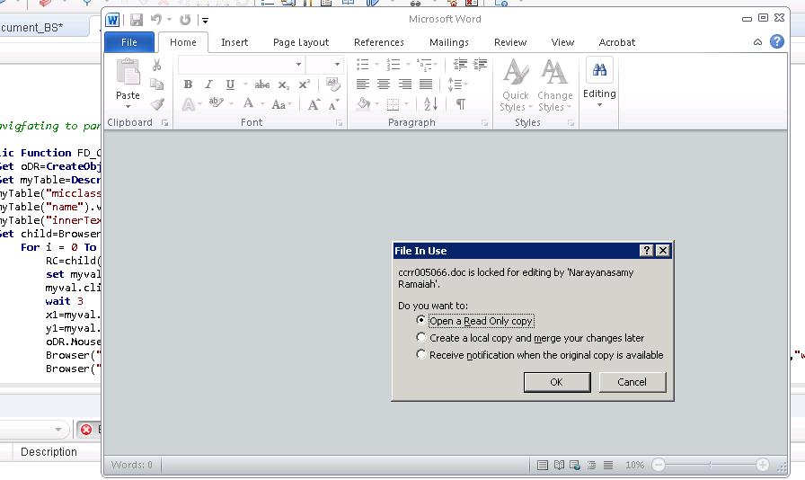 Not Able To Add,save And Close The Word Document Which Is Opened ...