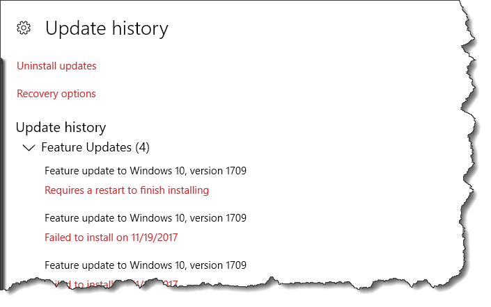 Windows 10 1709 failed to install