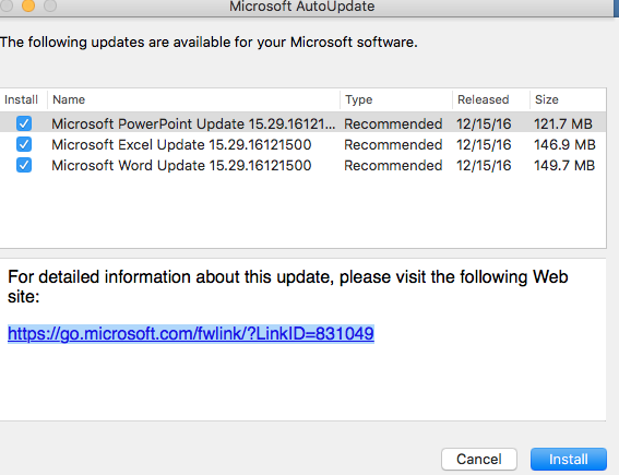 Microsoft updates for mac