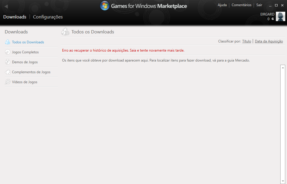 Games for windows marketplace ошибка при получении журнала приобретений