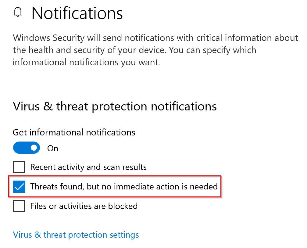 How to disable Virus & Threat Protection notifications - Microsoft ...