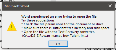 Word experienced an error trying to open the file как исправить