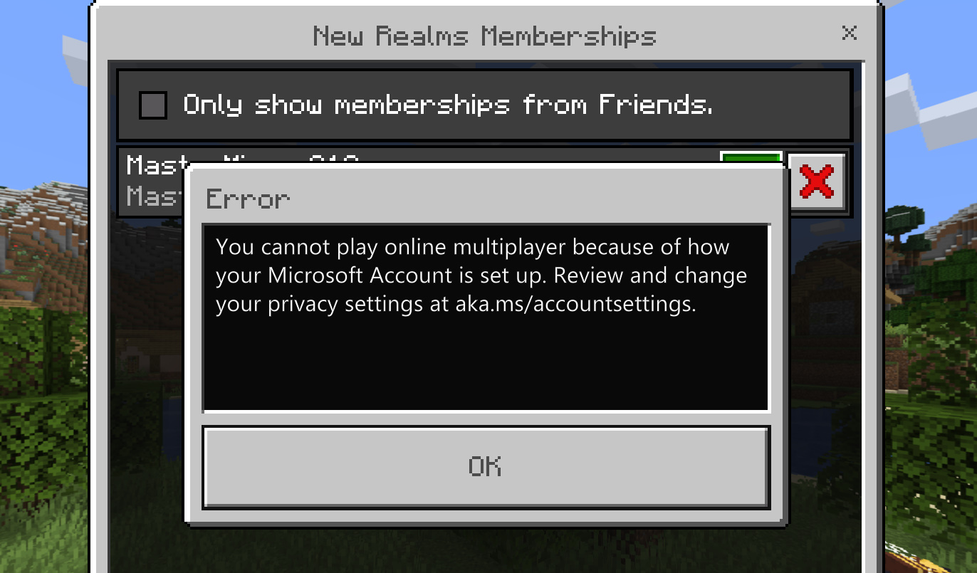 You cannot play online multiplayer because of how your account is set -  Microsoft Community