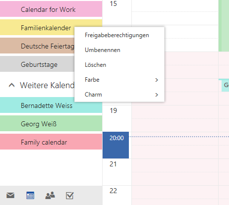 Kalender-Berechtigungen eines Outlook.com(-Premium) Kalenders in 