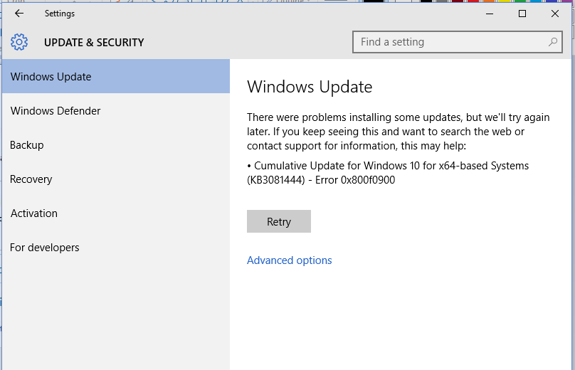 Faulty Firewall and Update Error - Cumulative Update for Windows 10 ...