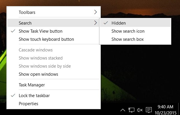 How to hide Search on Taskbar in windows 10 - Microsoft Community