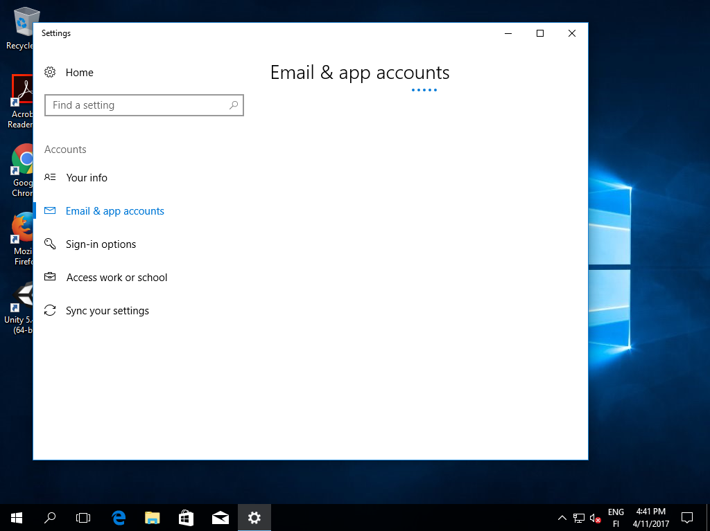 Windows 10, cannot access Email & app acounts settings - Microsoft