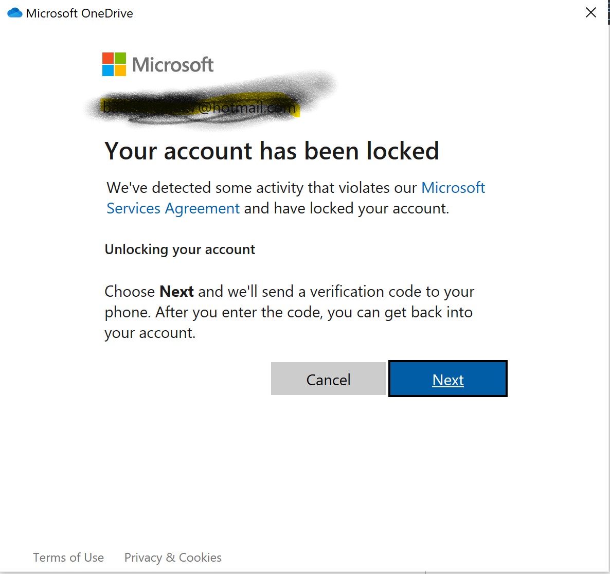 One Drive Your Acc Has Been Blocked - Microsoft Community