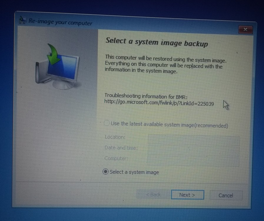 Windows cannot find a system image on this computer что делать