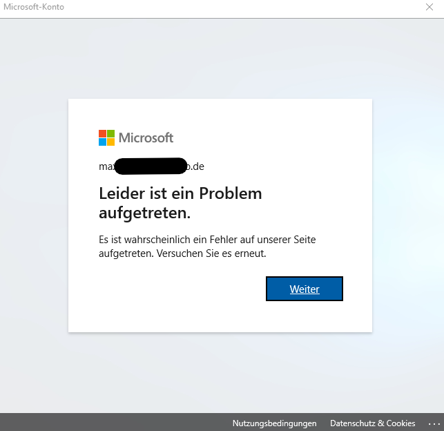 MS-Konto statt lokales Konto => geht nicht