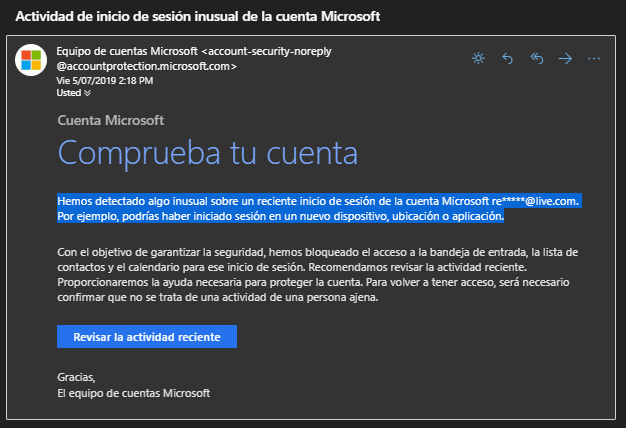 Franco Vagabundo loseta Evitar Email de Actividad de Inicio de Sesión Inusual - Microsoft Community