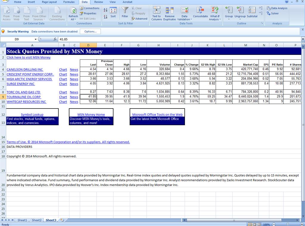 Как добавить подключение msn moneycentral investor stock quotes в excel если его нет