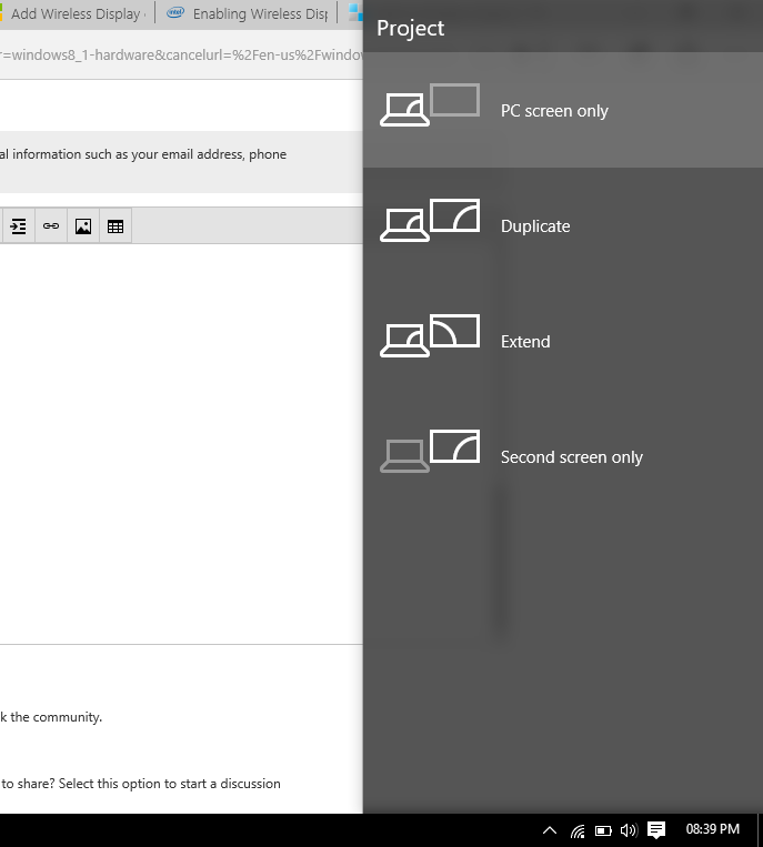 add wireless display option missing windows 10
