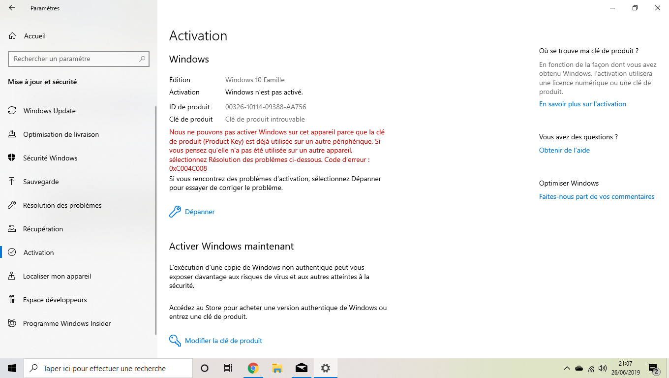 Clé d'activation Windows 10 Famille ne fonctionne pas - Communauté Microsoft