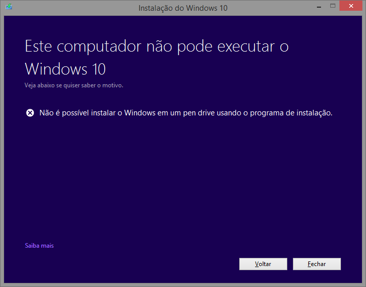 N o possivel instalar o windows em um pen drive usando o 