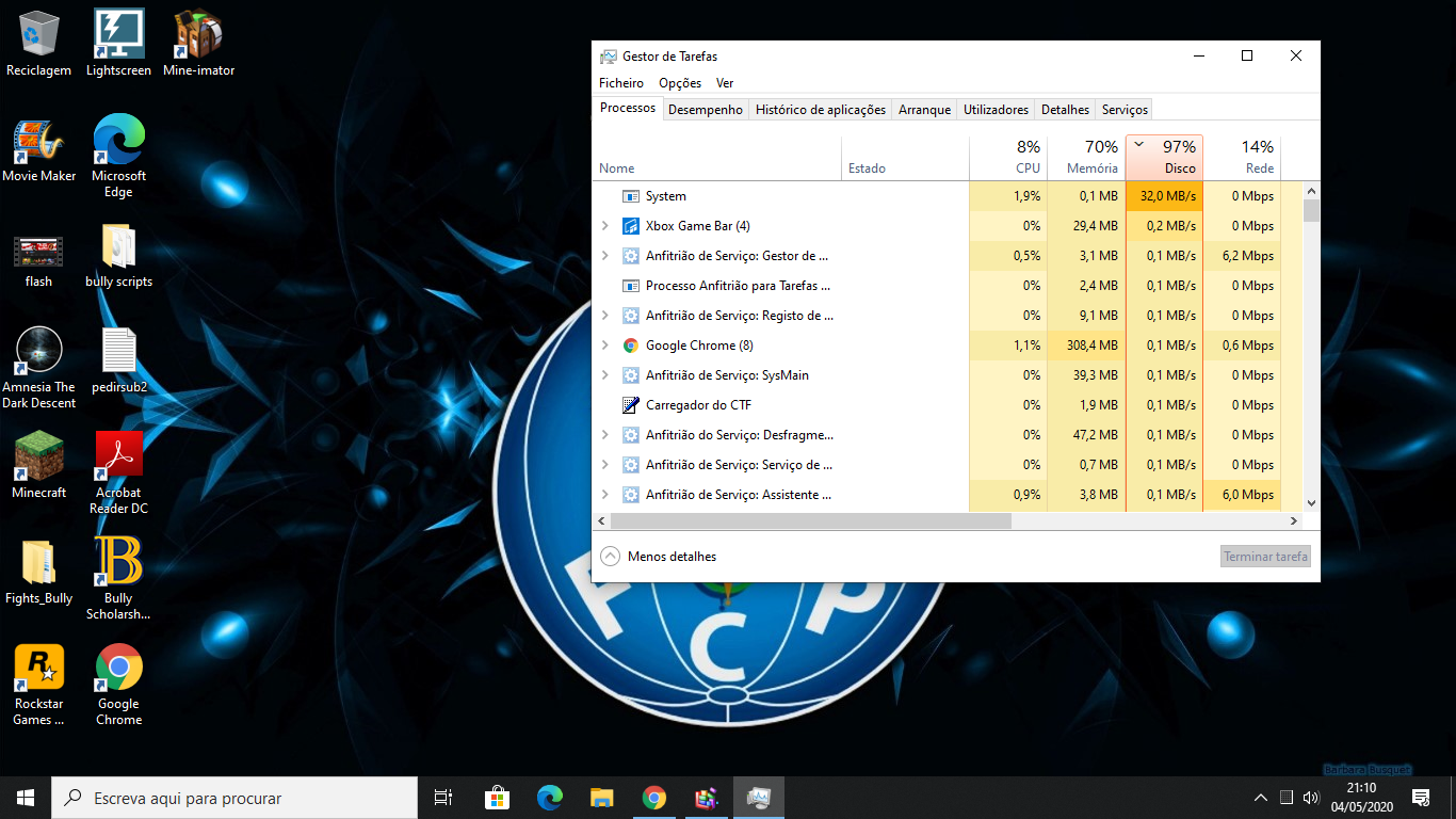 Meu computador ocupa 100% de disco + 100% de memória + 100% de CPU. -  Microsoft Community