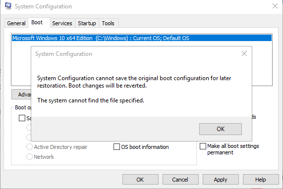 MSCONFIG "system Configuration Cannot Save The Original Boot ...