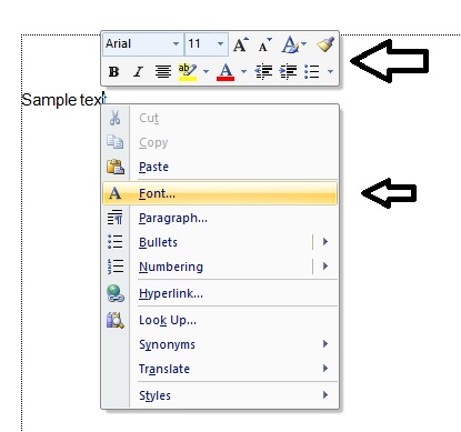 mini toolbar microsoft word