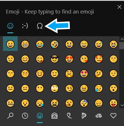 Omega W Symbol Missing From Emoji Pallet Microsoft Community