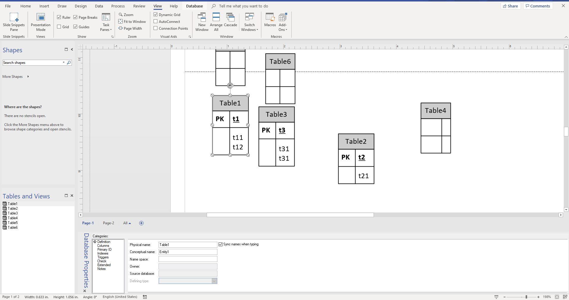 Visio Database Model Diagram - Properties not showing for Entity ...